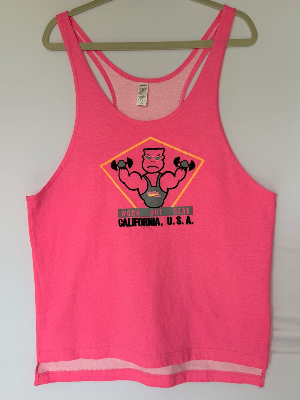 Crazee Wear Vintage California Bright Pink Muscle Graphic Workout Stringer Tank